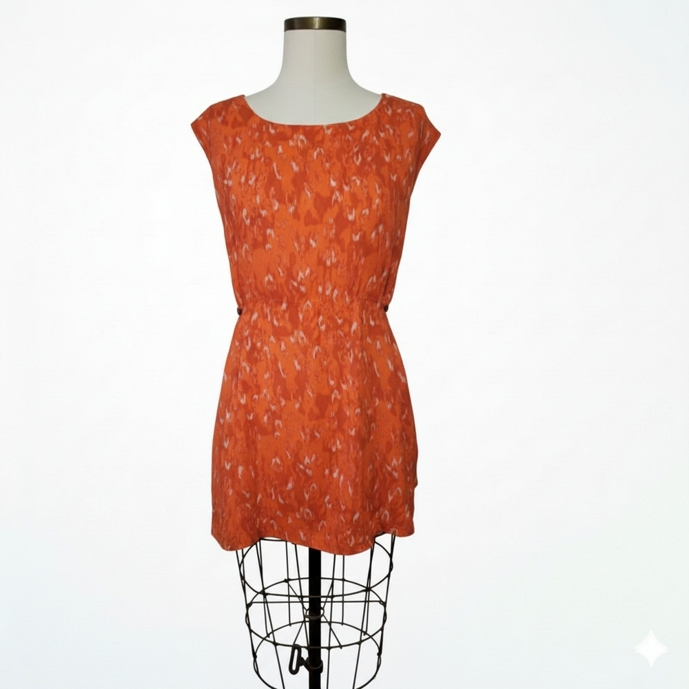 Free People Sze M Dress Mini Sleeveless Open Back Orange Abstract Chiffon Pocket